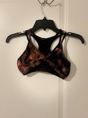 Women's Black Sports Bra with Brown Patterned Accents